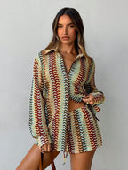 Conjunto Camisa Chiffon Listrada com Shorts