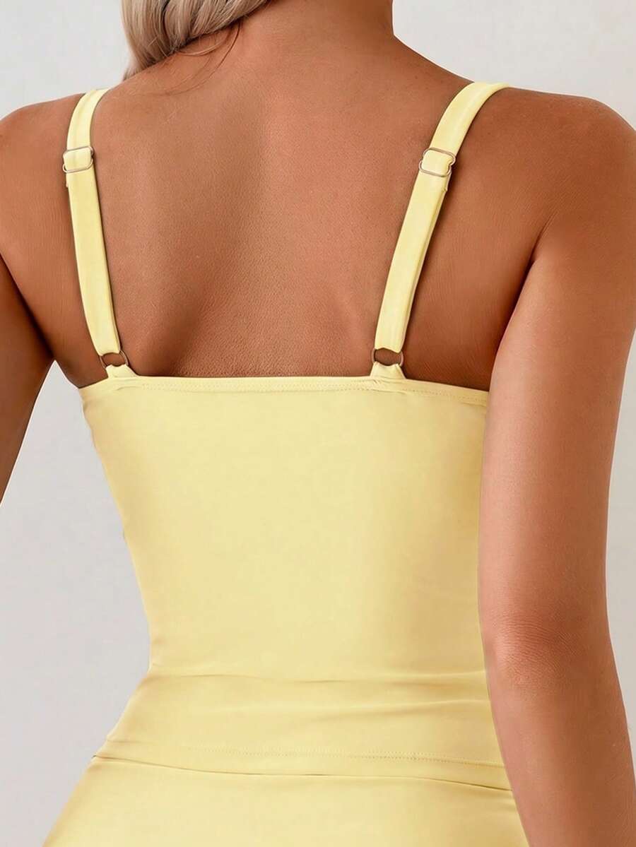 Tankini Torção Frontal Franzido Anel Dourado