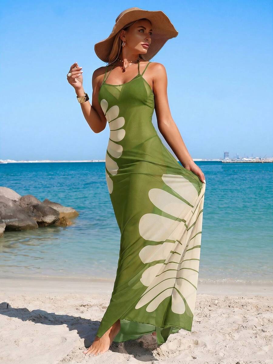 Saída de Praia Longa Estampa de Folhas
