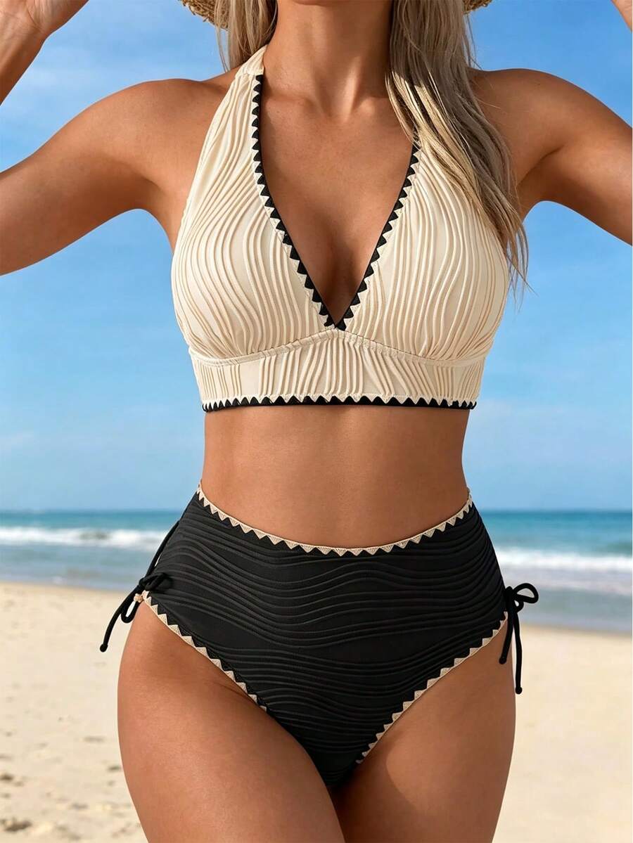 Conjunto de Biquíni Texturizado Halter Amarração
