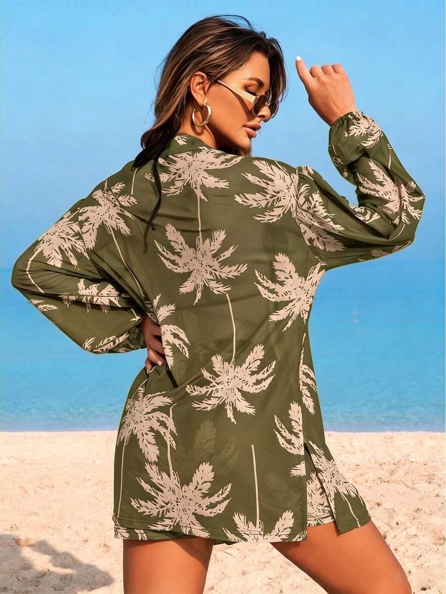 Conjunto Kimono Tela Estampa Coqueiro com Shorts