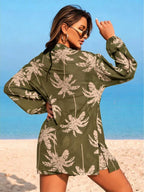 Conjunto Kimono Tela Estampa Coqueiro com Shorts