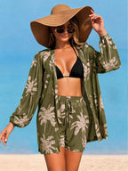 Conjunto Kimono Tela Estampa Coqueiro com Shorts