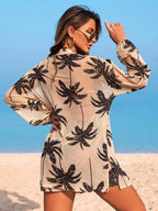 Conjunto Kimono Tela Estampa Coqueiro com Shorts