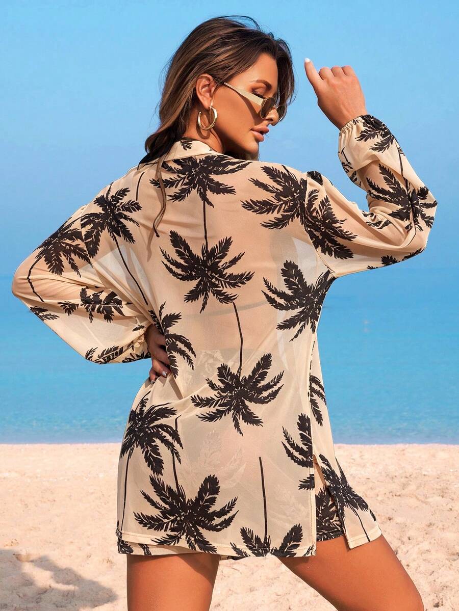 Conjunto Kimono Tela Estampa Coqueiro com Shorts