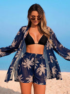 Conjunto Kimono Tela Estampa Coqueiro com Shorts