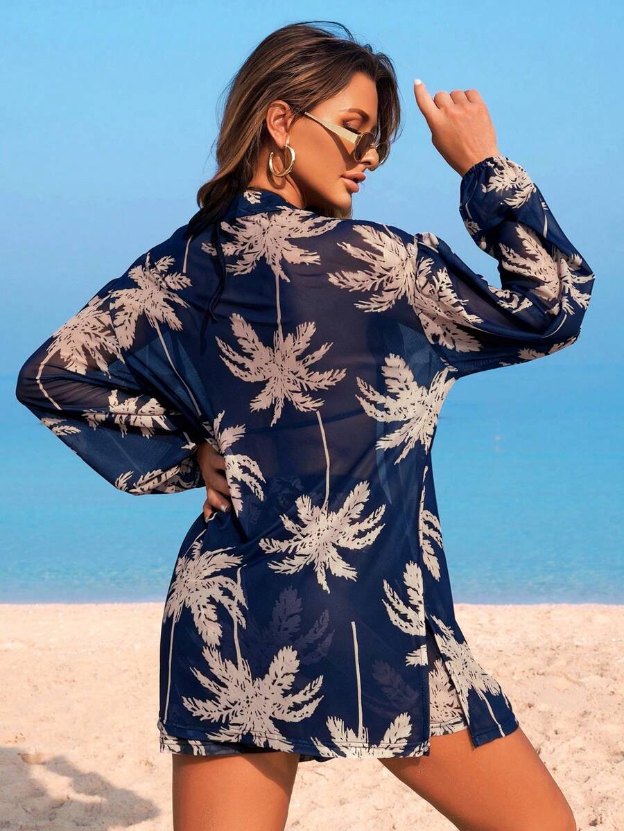 Conjunto Kimono Tela Estampa Coqueiro com Shorts