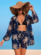 Conjunto Kimono Tela Estampa Coqueiro com Shorts