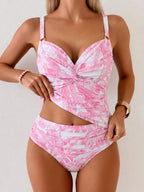 Tankini Torção Frontal Franzido Anel Dourado