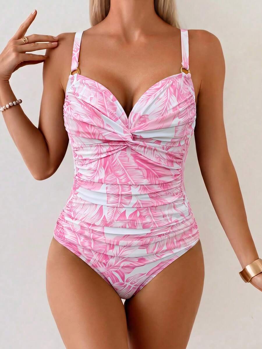 Tankini Torção Frontal Franzido Anel Dourado
