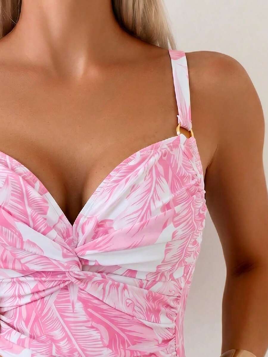 Tankini Torção Frontal Franzido Anel Dourado