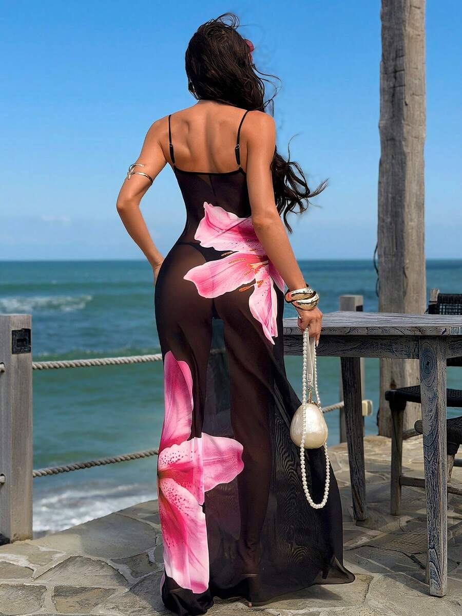 Saída de Praia Longa Estampa de Folhas