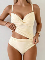 Tankini Torção Frontal Franzido Anel Dourado