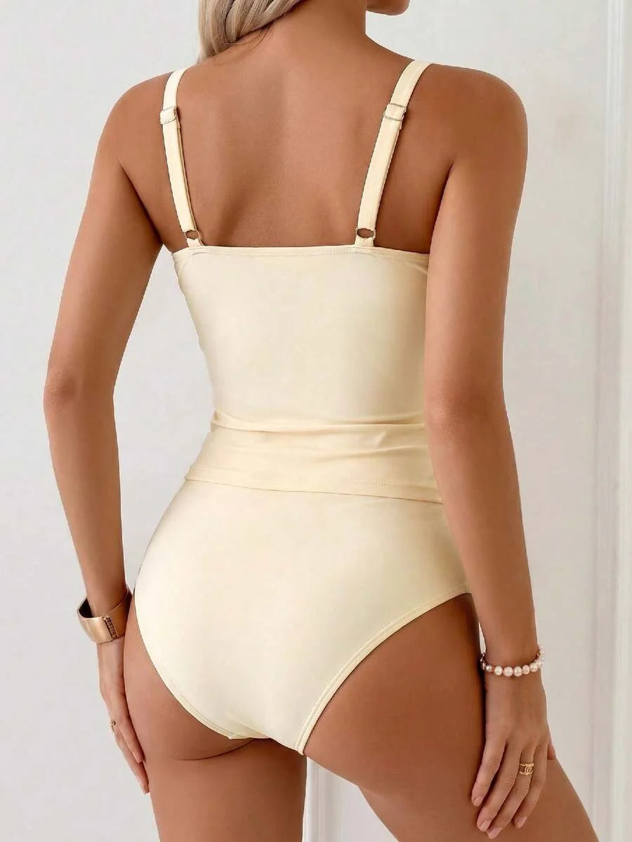 Tankini Torção Frontal Franzido Anel Dourado