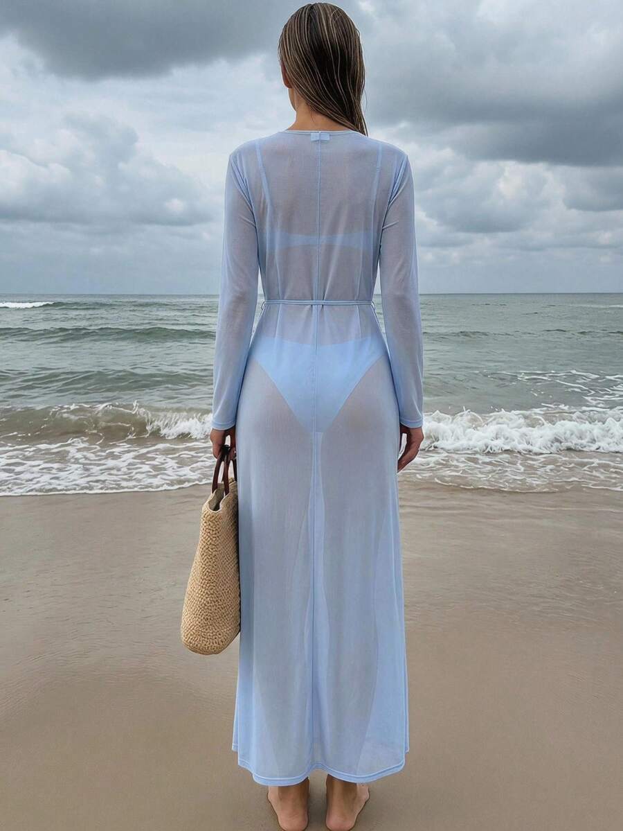 Kimono Tule Cinto Manga Longa