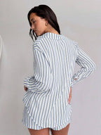 Conjunto Camisa Chiffon Listrada com Shorts