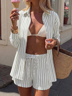 Conjunto Camisa Chiffon Listrada com Shorts