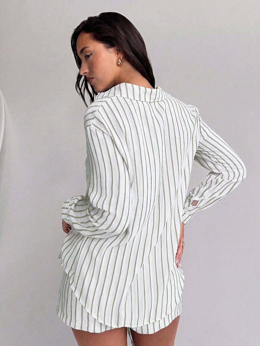 Conjunto Camisa Chiffon Listrada com Shorts