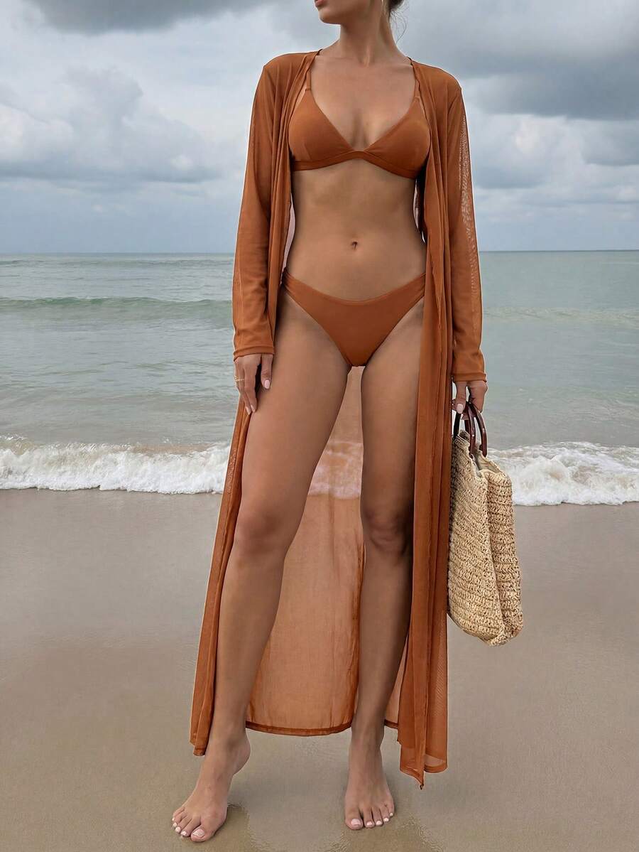 Kimono Tule Cinto Manga Longa