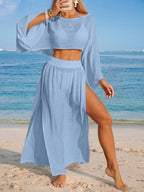 Conjunto Cropped Manga Ampla Saia Longa Fenda