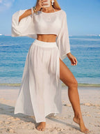 Conjunto Cropped Manga Ampla Saia Longa Fenda