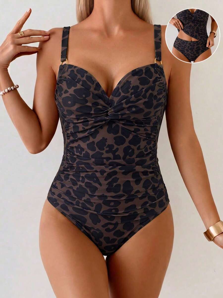 Tankini Torção Frontal Franzido Anel Dourado