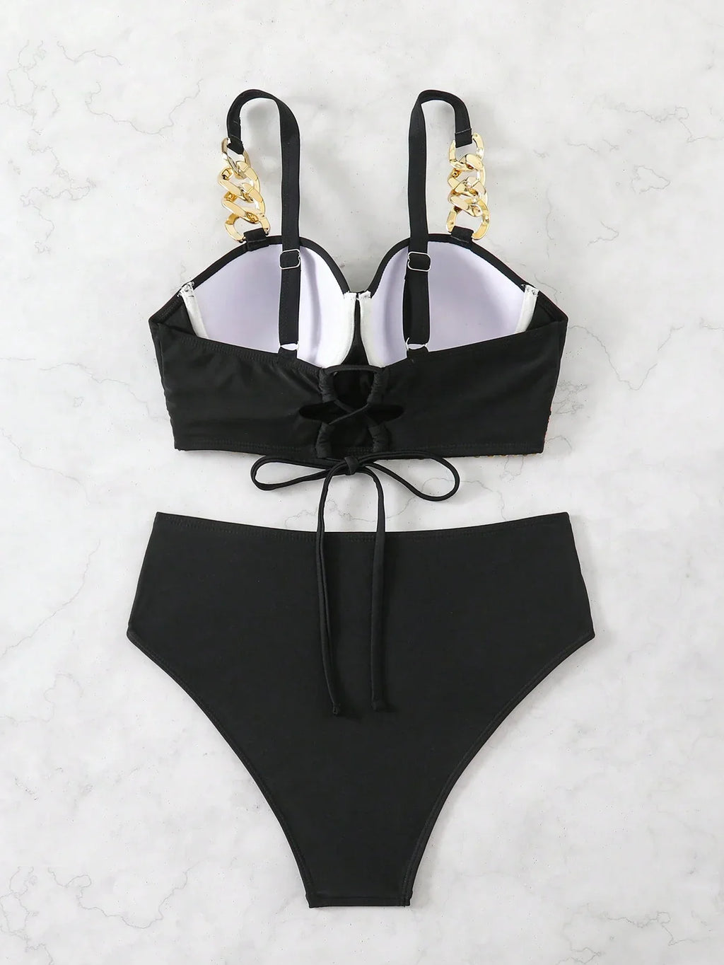 Biquíni Decote Quadrado Push-Up Bloco de Cores