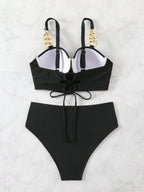 Biquíni Decote Quadrado Push-Up Bloco de Cores