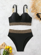 Biquíni Decote Quadrado Push-Up Bloco de Cores