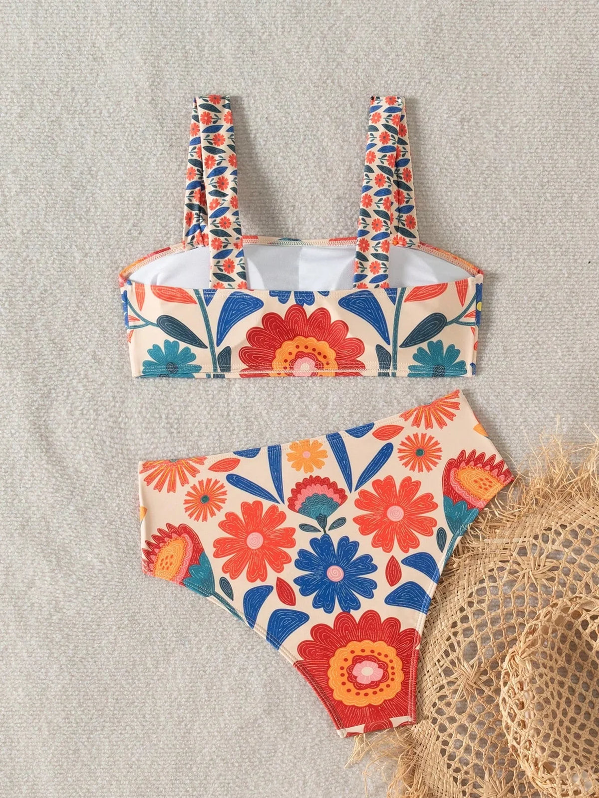 Biquíni Floral Ziguezague Nó Alças Grossas