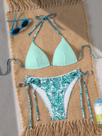 Biquíni Floral Push-Up Frente Única Nó Lateral