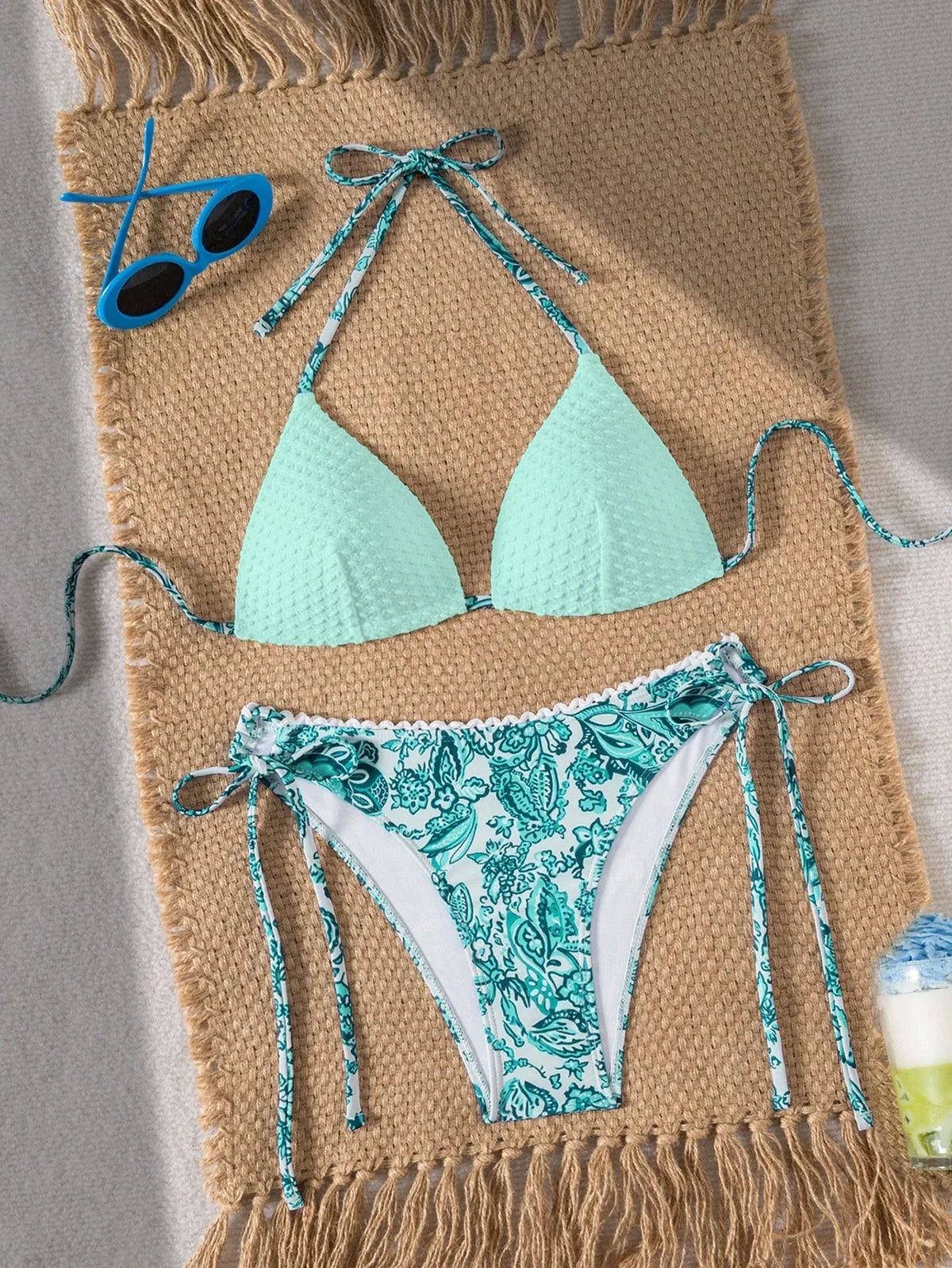 Biquíni Floral Push-Up Frente Única Nó Lateral