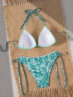 Biquíni Floral Push-Up Frente Única Nó Lateral