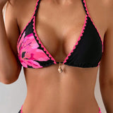 Biquíni Floral Triangular Amarração Tie Back Cintura Baixa