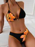 Biquíni Floral Triangular Amarração Tie Back Cintura Baixa