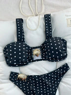 Biquíni Bralette Geométrico Preto Branco Corte Alto