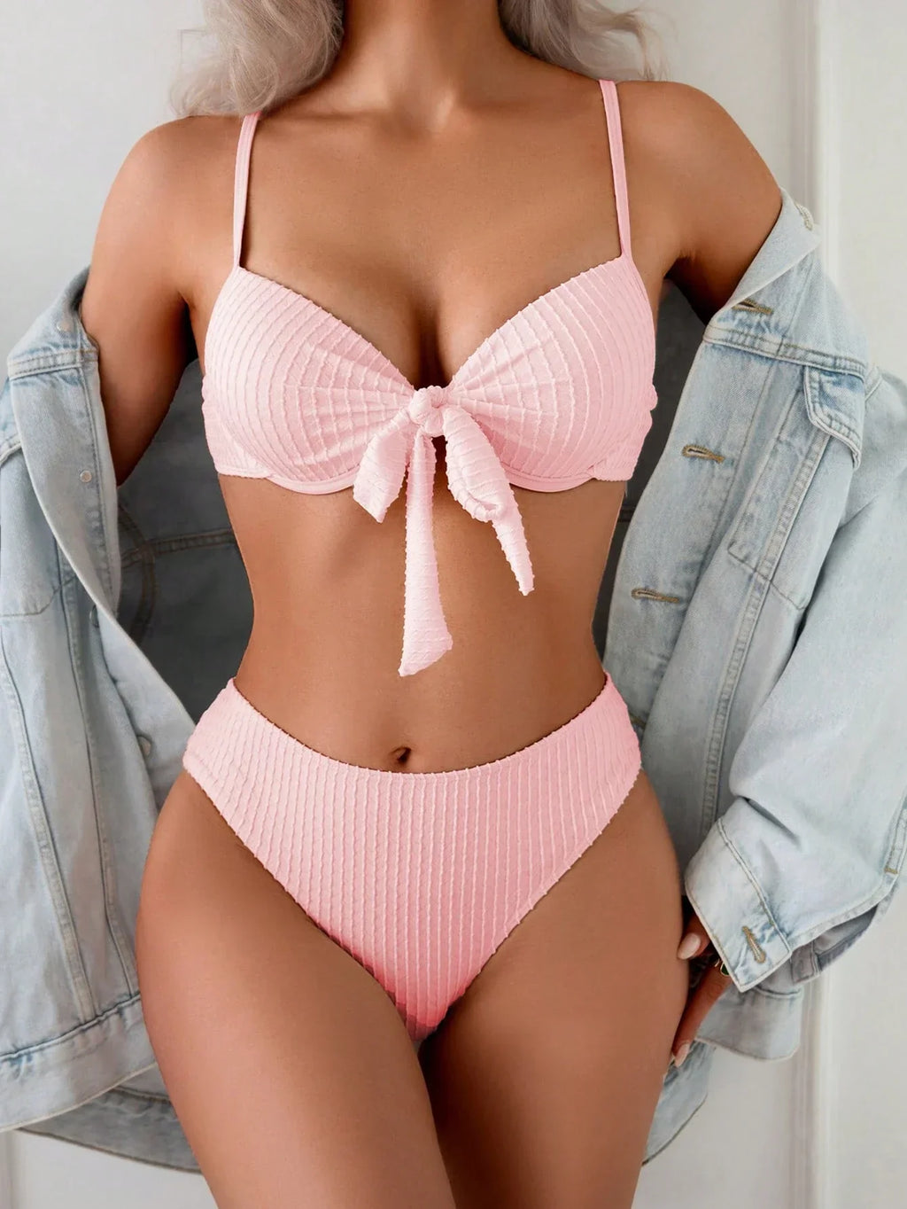 Biquíni Push-Up Sem Copo Nó Frontal Cintura Alta