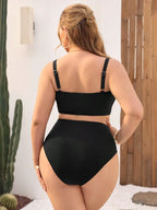 Biquíni Plus Size Bandeau Preto Cintura Alta