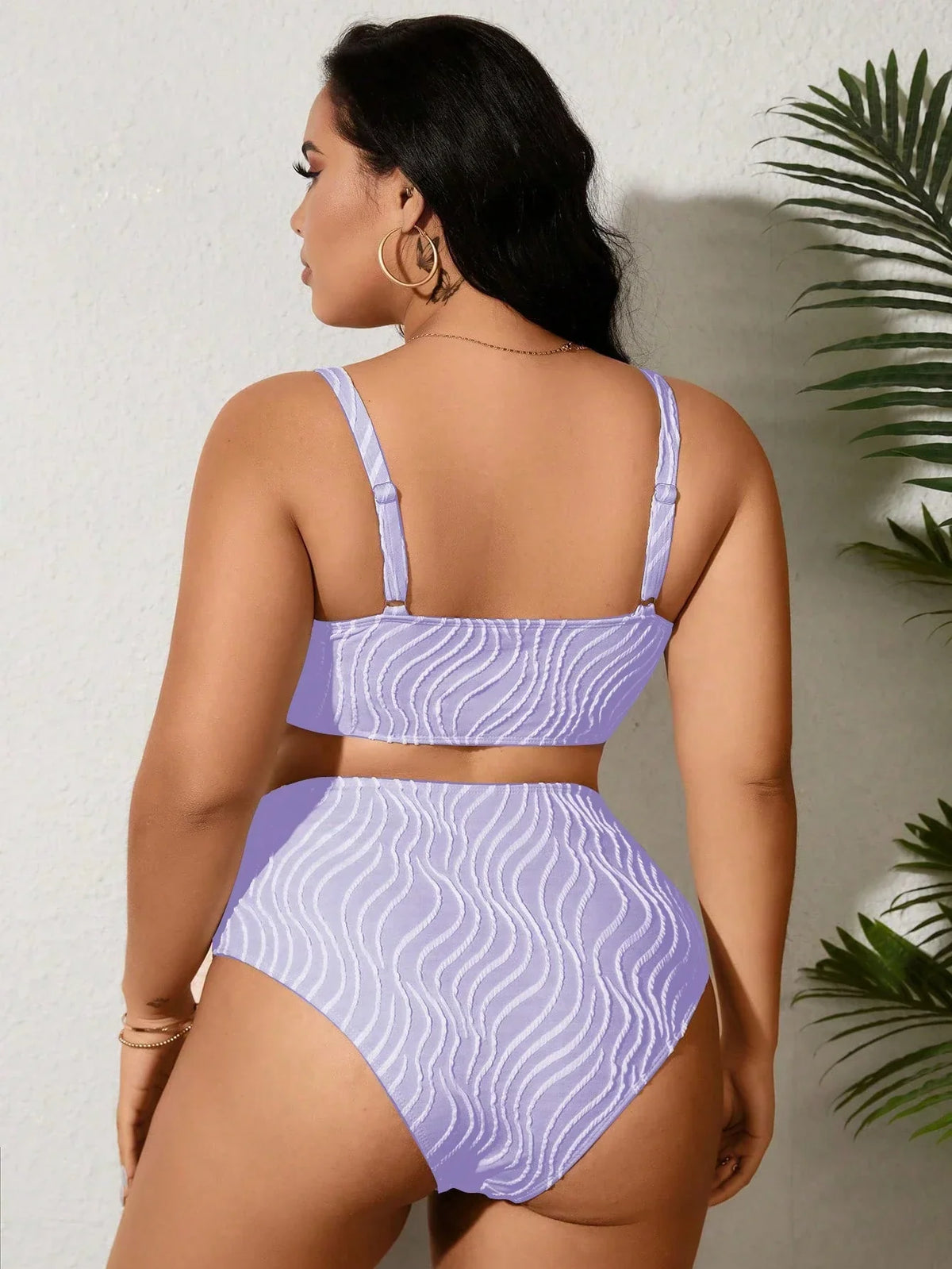 Biquíni Plus Size Estampa Ondulada Cintura Alta