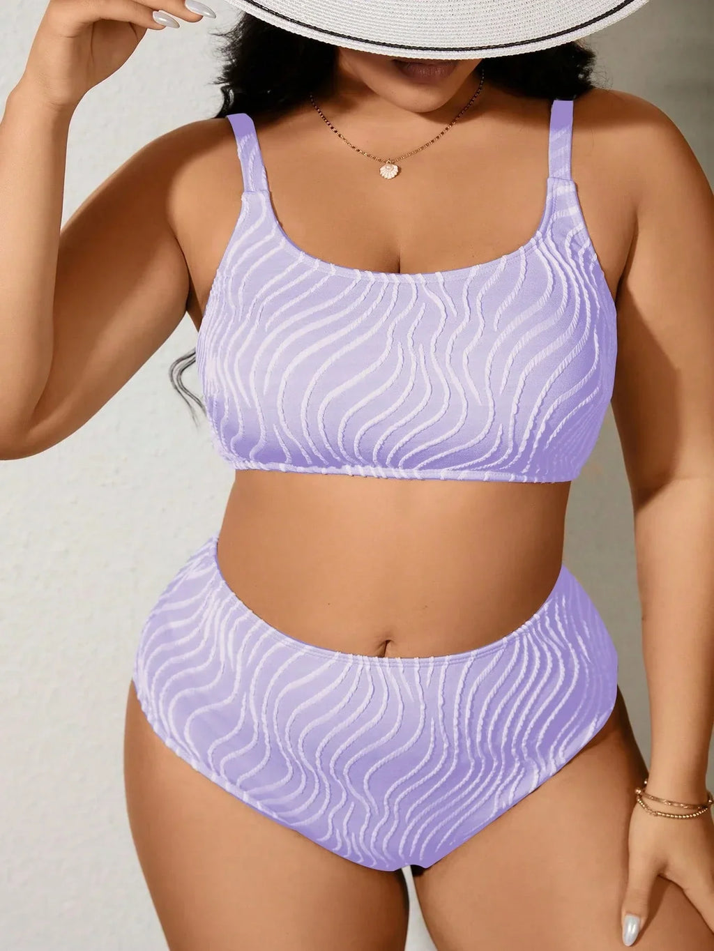 Biquíni Plus Size Estampa Ondulada Cintura Alta