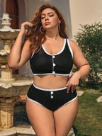 Biquíni Plus Size Preto Branco Botões
