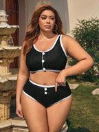 Biquíni Plus Size Preto Branco Botões