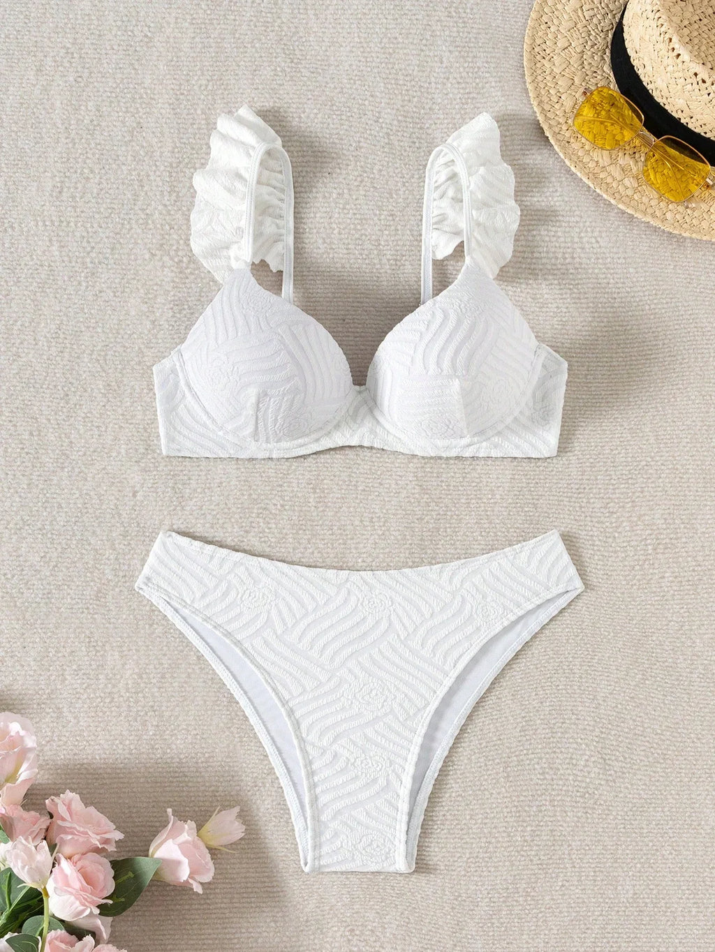 Biquíni Push-Up Plissado Alças Finas Cintura Alta