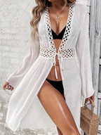 Kimono Renda Vazada Amarração Frontal