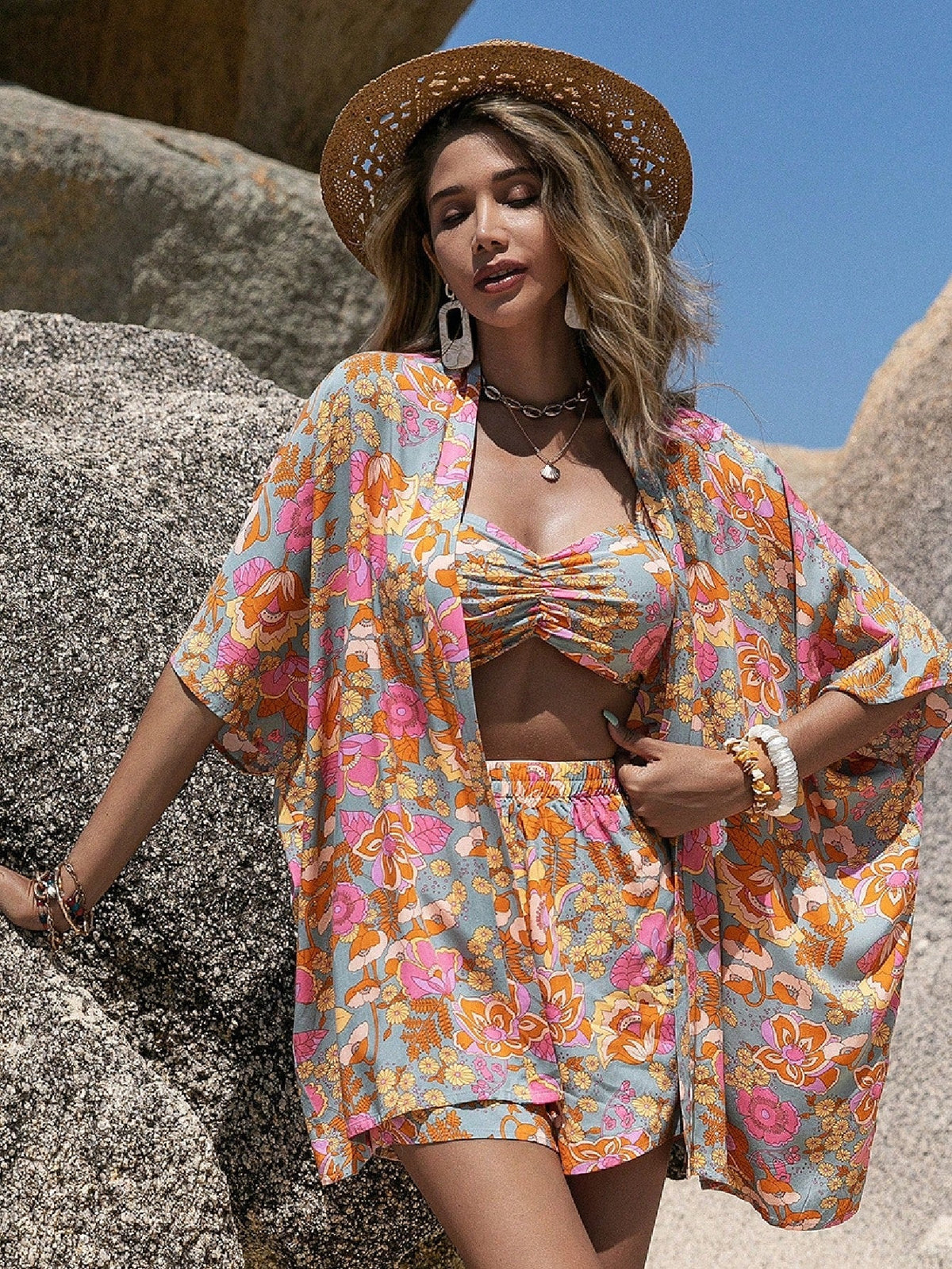 Conjunto 3 Peças Kimono Floral Boho Flor de Maré — fotografia 6 | Mar & Pérola