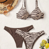 Conjunto Biquíni 3 Peças Zebrado Costa Selvagem com Amarração nas Costas