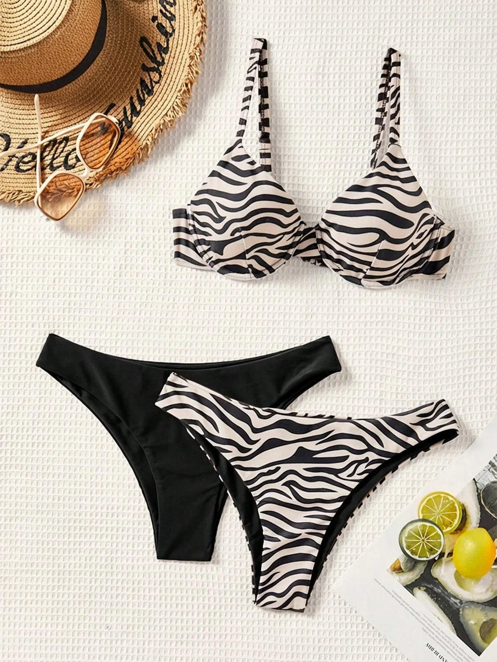 Conjunto Biquíni 3 Peças Zebrado Costa Selvagem com Amarração nas Costas — fotografia 9 | Mar & Pérola