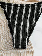 Conjunto Biquíni Boho Capa Crochê 3 Peças Listrado