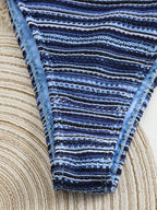 Conjunto Biquíni Boho Capa Crochê 3 Peças Listrado