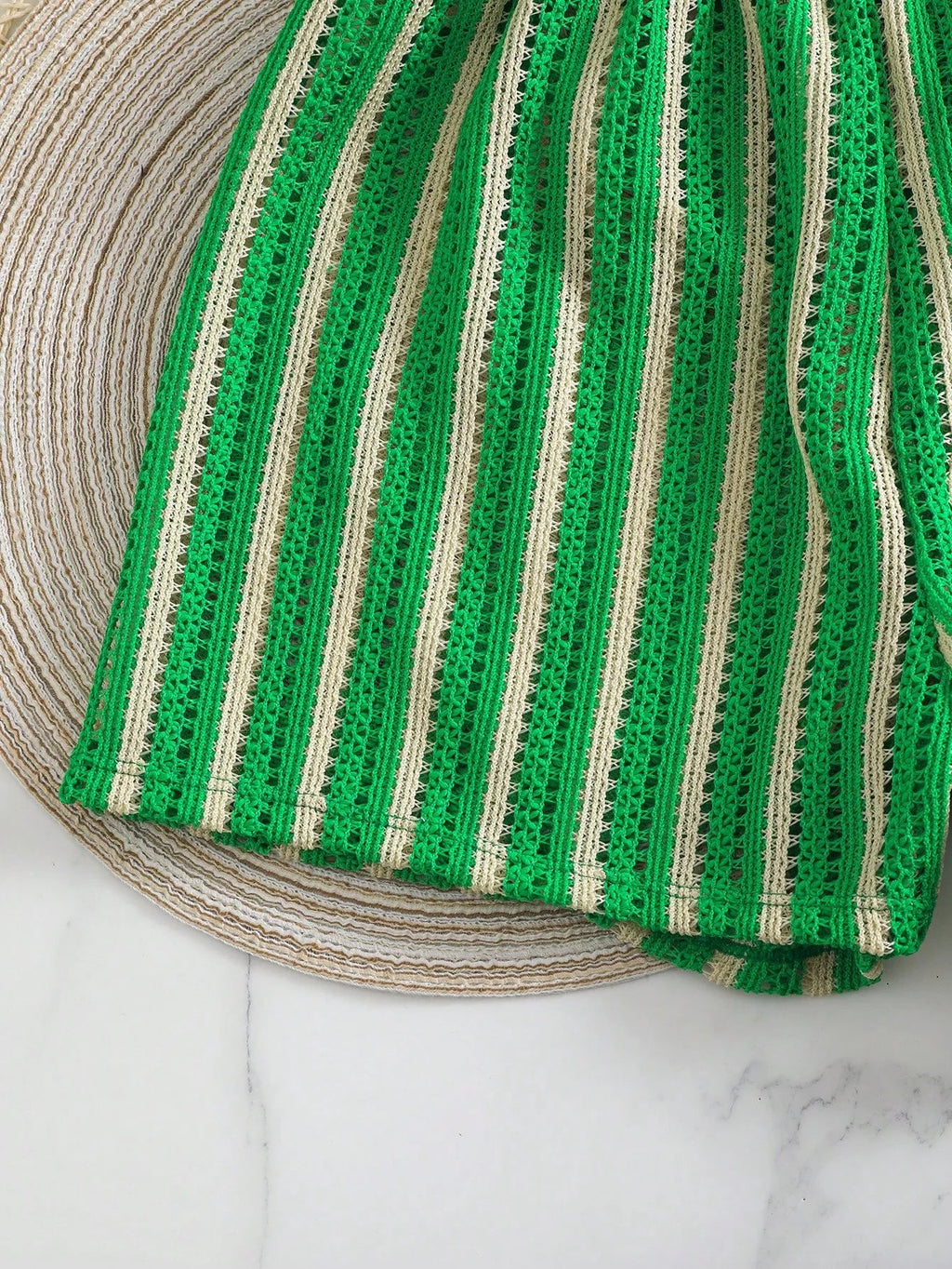 Conjunto Biquíni Boho Capa Crochê 3 Peças Listrado